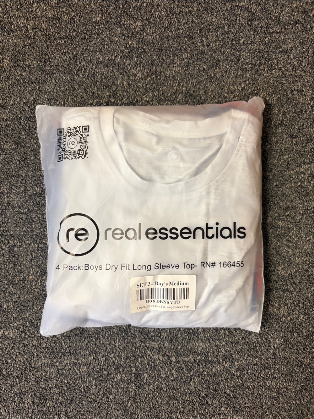 Real Essentials Boys' White Long Sleeve Dry Fit Top